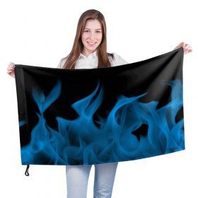 Флаг 3D с принтом Синий огонь в Петрозаводске, 100% полиэстер | плотность ткани — 95 г/м2, размер — 67 х 109 см. Принт наносится с одной стороны | fire | flame | in fire | smoke | в огне | дым | огненный | огонь | текстуры