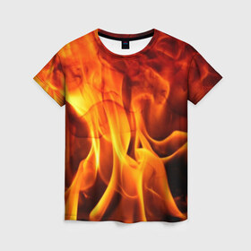 Женская футболка 3D с принтом Огонь и дым в Петрозаводске, 100% полиэфир ( синтетическое хлопкоподобное полотно) | прямой крой, круглый вырез горловины, длина до линии бедер | fire | flame | in fire | smoke | в огне | дым | огненный | огонь | текстуры