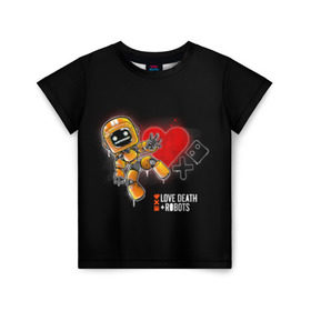 Детская футболка 3D с принтом Love, Death & Robots в Петрозаводске, 100% гипоаллергенный полиэфир | прямой крой, круглый вырез горловины, длина до линии бедер, чуть спущенное плечо, ткань немного тянется | Тематика изображения на принте: 