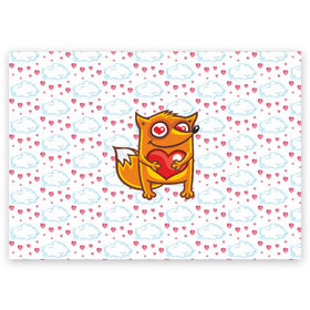 Поздравительная открытка с принтом Влюбленная лисичка в Петрозаводске, 100% бумага | плотность бумаги 280 г/м2, матовая, на обратной стороне линовка и место для марки
 | fox | foxed | арт | лис | лиса | лисенок | лисичка | пушистик | рыжая | рыжмй хвост