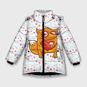 Зимняя куртка для девочек 3D с принтом Влюбленная лисичка в Петрозаводске, ткань верха — 100% полиэстер; подклад — 100% полиэстер, утеплитель — 100% полиэстер. | длина ниже бедра, удлиненная спинка, воротник стойка и отстегивающийся капюшон. Есть боковые карманы с листочкой на кнопках, утяжки по низу изделия и внутренний карман на молнии. 

Предусмотрены светоотражающий принт на спинке, радужный светоотражающий элемент на пуллере молнии и на резинке для утяжки. | fox | foxed | арт | лис | лиса | лисенок | лисичка | пушистик | рыжая | рыжмй хвост