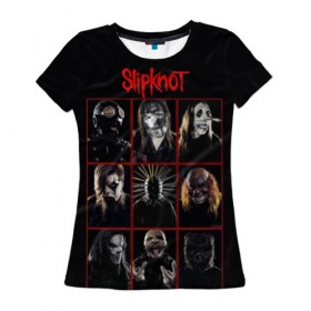 Женская футболка 3D с принтом Slipknot-Alltogether в Петрозаводске, 100% полиэфир ( синтетическое хлопкоподобное полотно) | прямой крой, круглый вырез горловины, длина до линии бедер | band | group | metal | rock | slipknot | группа | метал | рок | слипнот