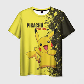 Мужская футболка 3D с принтом Pikachu Pika Pika в Петрозаводске, 100% полиэфир | прямой крой, круглый вырез горловины, длина до линии бедер | Тематика изображения на принте: pika | pikachu | аниме | детская | детям | игры | молния | мышка | мышь | пика | пикачу | покемон | покемоны