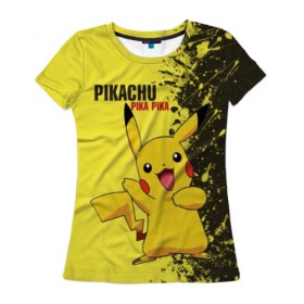 Женская футболка 3D с принтом Pikachu Pika Pika в Петрозаводске, 100% полиэфир ( синтетическое хлопкоподобное полотно) | прямой крой, круглый вырез горловины, длина до линии бедер | pika | pikachu | аниме | детская | детям | игры | молния | мышка | мышь | пика | пикачу | покемон | покемоны