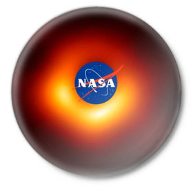 Значок с принтом Черная дыра NASA в Петрозаводске,  металл | круглая форма, металлическая застежка в виде булавки | Тематика изображения на принте: nasa | астрономия | горизонт событий | космос | наса | черная дыра