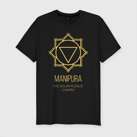 Мужская футболка премиум с принтом Манипура в Петрозаводске, 92% хлопок, 8% лайкра | приталенный силуэт, круглый вырез ворота, длина до линии бедра, короткий рукав | chakra | manipura | yoga | йога | манипура | чакра