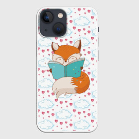 Чехол для iPhone 13 mini с принтом Лиса с книжкой в Петрозаводске,  |  | Тематика изображения на принте: fox | foxed | арт | лис | лиса | лисенок | лисичка | пушистик | рыжая | рыжмй хвост