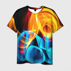 Мужская футболка 3D с принтом ЦВЕТНОЙ ДЫМ в Петрозаводске, 100% полиэфир | прямой крой, круглый вырез горловины, длина до линии бедер | fire | flame | in fire | smoke | в огне | дым | огненный | огонь | текстуры
