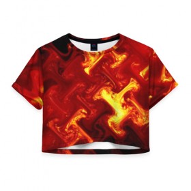 Женская футболка 3D укороченная с принтом Огненная лава в Петрозаводске, 100% полиэстер | круглая горловина, длина футболки до линии талии, рукава с отворотами | fire | flame | in fire | smoke | в огне | дым | огненный | огонь | текстуры
