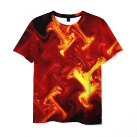 Мужская футболка 3D с принтом Огненная лава в Петрозаводске, 100% полиэфир | прямой крой, круглый вырез горловины, длина до линии бедер | fire | flame | in fire | smoke | в огне | дым | огненный | огонь | текстуры