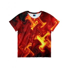 Детская футболка 3D с принтом Огненная лава в Петрозаводске, 100% гипоаллергенный полиэфир | прямой крой, круглый вырез горловины, длина до линии бедер, чуть спущенное плечо, ткань немного тянется | fire | flame | in fire | smoke | в огне | дым | огненный | огонь | текстуры