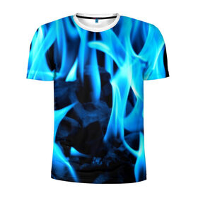 Мужская футболка 3D спортивная с принтом Синий огонь в Петрозаводске, 100% полиэстер с улучшенными характеристиками | приталенный силуэт, круглая горловина, широкие плечи, сужается к линии бедра | fire | flame | in fire | smoke | в огне | дым | огненный | огонь | текстуры