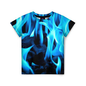 Детская футболка 3D с принтом Синий огонь в Петрозаводске, 100% гипоаллергенный полиэфир | прямой крой, круглый вырез горловины, длина до линии бедер, чуть спущенное плечо, ткань немного тянется | fire | flame | in fire | smoke | в огне | дым | огненный | огонь | текстуры