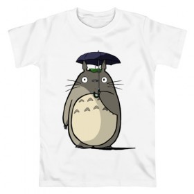 Мужская футболка хлопок с принтом Totoro в Петрозаводске, 100% хлопок | прямой крой, круглый вырез горловины, длина до линии бедер, слегка спущенное плечо. | totoro | аниме | для детей | животное | лес | мой сосед тоторо | мультфильм | тоторо