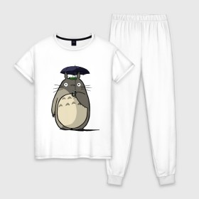 Женская пижама хлопок с принтом Totoro в Петрозаводске, 100% хлопок | брюки и футболка прямого кроя, без карманов, на брюках мягкая резинка на поясе и по низу штанин | totoro | аниме | для детей | животное | лес | мой сосед тоторо | мультфильм | тоторо