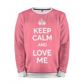 Мужской свитшот 3D с принтом Keep calm and love me в Петрозаводске, 100% полиэстер с мягким внутренним слоем | круглый вырез горловины, мягкая резинка на манжетах и поясе, свободная посадка по фигуре | Тематика изображения на принте: and | call | crown | girl | heart | keep calm | keyboard | lips | me | red | royal | slogan | text | valentines day | валентина | губы | девиз | девушка | день | и | клавиатура | клавиши | королевская | корона | красный | лозунг | люби | любовь | меня | н