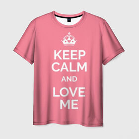 Мужская футболка 3D с принтом Keep calm and love me в Петрозаводске, 100% полиэфир | прямой крой, круглый вырез горловины, длина до линии бедер | and | call | crown | girl | heart | keep calm | keyboard | lips | me | red | royal | slogan | text | valentines day | валентина | губы | девиз | девушка | день | и | клавиатура | клавиши | королевская | корона | красный | лозунг | люби | любовь | меня | н