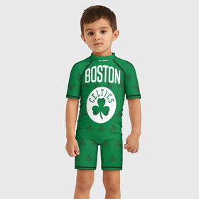 Детский купальный костюм 3D с принтом Boston Celtics в Петрозаводске, Полиэстер 85%, Спандекс 15% | застежка на молнии на спине | boston | boston celtics | celtics | бостон | бостон селтикс