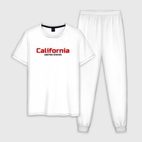 Мужская пижама хлопок с принтом USA - California в Петрозаводске, 100% хлопок | брюки и футболка прямого кроя, без карманов, на брюках мягкая резинка на поясе и по низу штанин
 | Тематика изображения на принте: america | california | california city | california republic | usa | америка | калифорния | соединенные штаты | сша | штат