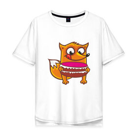 Мужская футболка хлопок Oversize с принтом Голодная лиса в Петрозаводске, 100% хлопок | свободный крой, круглый ворот, “спинка” длиннее передней части | fox | foxed | арт | лис | лиса | лисенок | лисичка | пушистик | рыжая | рыжмй хвост