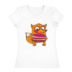 Женская футболка хлопок с принтом Голодная лиса в Петрозаводске, 100% хлопок | прямой крой, круглый вырез горловины, длина до линии бедер, слегка спущенное плечо | fox | foxed | арт | лис | лиса | лисенок | лисичка | пушистик | рыжая | рыжмй хвост