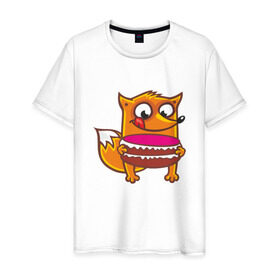 Мужская футболка хлопок с принтом Голодная лиса в Петрозаводске, 100% хлопок | прямой крой, круглый вырез горловины, длина до линии бедер, слегка спущенное плечо. | fox | foxed | арт | лис | лиса | лисенок | лисичка | пушистик | рыжая | рыжмй хвост