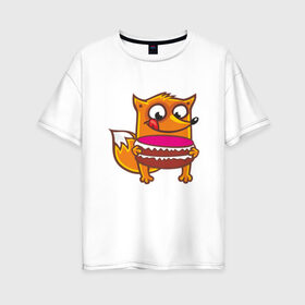 Женская футболка хлопок Oversize с принтом Голодная лиса в Петрозаводске, 100% хлопок | свободный крой, круглый ворот, спущенный рукав, длина до линии бедер
 | fox | foxed | арт | лис | лиса | лисенок | лисичка | пушистик | рыжая | рыжмй хвост