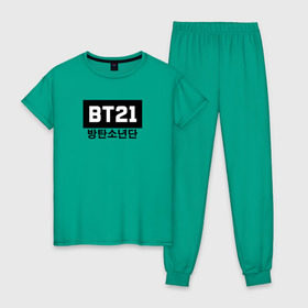 Женская пижама хлопок с принтом BTS BT21 в Петрозаводске, 100% хлопок | брюки и футболка прямого кроя, без карманов, на брюках мягкая резинка на поясе и по низу штанин | bangtan boys | bt21 | bts | bts army | bts stickers | j hope | jimin | jin | jungkook | k pop | rap monster | rapmon | suga | v | бтс | корея | стикеры bts