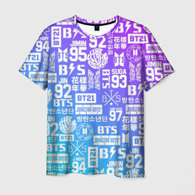 Мужская футболка 3D с принтом BTS в Петрозаводске, 100% полиэфир | прямой крой, круглый вырез горловины, длина до линии бедер | bangtan boys | bt21 | bts | bts army | bts stickers | j hope | jimin | jin | jungkook | k pop | rap monster | rapmon | suga | v | бтс | корея | стикеры bts