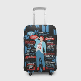 Чехол для чемодана 3D с принтом BTS J-Hope Quotes в Петрозаводске, 86% полиэфир, 14% спандекс | двустороннее нанесение принта, прорези для ручек и колес | bangtan | boy | j hope | jimin | jin | jungkook | korea | luv | rm | suga | v | with | бтс | кей | поп