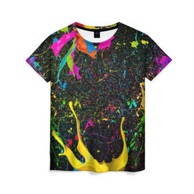 Женская футболка 3D с принтом Взрыв Красок в Петрозаводске, 100% полиэфир ( синтетическое хлопкоподобное полотно) | прямой крой, круглый вырез горловины, длина до линии бедер | Тематика изображения на принте: 1 мая | 2019 | 2020 | neon | брызги | брызги красок | в подарок | веселая | весна | клубная | краска | краски | красочная | летняя | лето | неон | неоновые цвета | подарок | праздник | пятна краски | сочная | яркая