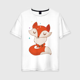 Женская футболка хлопок Oversize с принтом Лисичка в Петрозаводске, 100% хлопок | свободный крой, круглый ворот, спущенный рукав, длина до линии бедер
 | fox | foxed | арт | лис | лиса | лисенок | лисичка | пушистик | рыжая | рыжмй хвост