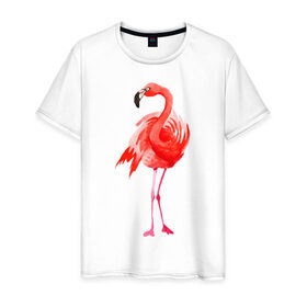 Мужская футболка хлопок с принтом Фламинго в Петрозаводске, 100% хлопок | прямой крой, круглый вырез горловины, длина до линии бедер, слегка спущенное плечо. | животные | птицы | фламинго