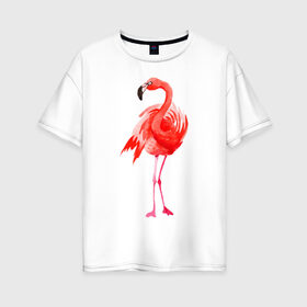 Женская футболка хлопок Oversize с принтом Фламинго в Петрозаводске, 100% хлопок | свободный крой, круглый ворот, спущенный рукав, длина до линии бедер
 | животные | птицы | фламинго