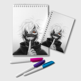 Блокнот с принтом Kaneki Ken в Петрозаводске, 100% бумага | 48 листов, плотность листов — 60 г/м2, плотность картонной обложки — 250 г/м2. Листы скреплены удобной пружинной спиралью. Цвет линий — светло-серый
 | Тематика изображения на принте: anteiku | ghoul | kaneki | ken | tokyo | антейку | гуль | канеки | кен | токийский