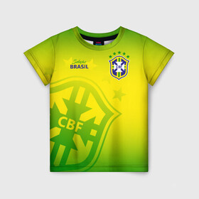 Детская футболка 3D с принтом Бразилия в Петрозаводске, 100% гипоаллергенный полиэфир | прямой крой, круглый вырез горловины, длина до линии бедер, чуть спущенное плечо, ткань немного тянется | brasil | brazil | бразилия | бразильская сборная | сборная бразилии | сборная бразилии по футболу | сборные | форма | футбол | футбольные сборные | чемпионат мира