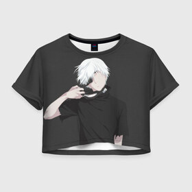 Женская футболка Cropp-top с принтом Kaneki Ken в Петрозаводске, 100% полиэстер | круглая горловина, длина футболки до линии талии, рукава с отворотами | anteiku | ghoul | kaneki | ken | tokyo | антейку | гуль | канеки | кен | токийский