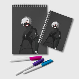 Блокнот с принтом Kaneki Ken в Петрозаводске, 100% бумага | 48 листов, плотность листов — 60 г/м2, плотность картонной обложки — 250 г/м2. Листы скреплены удобной пружинной спиралью. Цвет линий — светло-серый
 | Тематика изображения на принте: anteiku | ghoul | kaneki | ken | tokyo | антейку | гуль | канеки | кен | токийский