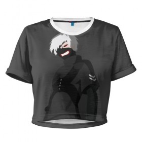 Женская футболка Cropp-top с принтом Kaneki Ken в Петрозаводске, 100% полиэстер | круглая горловина, длина футболки до линии талии, рукава с отворотами | anteiku | ghoul | kaneki | ken | tokyo | антейку | гуль | канеки | кен | токийский