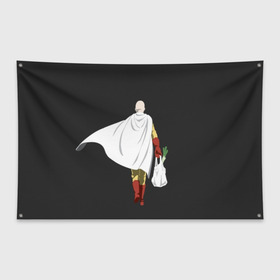Флаг-баннер с принтом Saitama в Петрозаводске, 100% полиэстер | размер 67 х 109 см, плотность ткани — 95 г/м2; по краям флага есть четыре люверса для крепления | hero | man | one | one punch | punch | punch man | saitama | super | superhero | ванпанчмен | герой | сайтама | супер | супергерой
