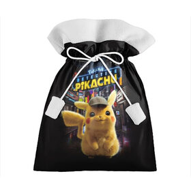 Подарочный 3D мешок с принтом Pikachu Detective в Петрозаводске, 100% полиэстер | Размер: 29*39 см | anime | game | nintendo | pikachu | pokemon | аниме | детектив | игра | кино | пикачу | покемон | эш кетчум