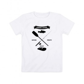 Детская футболка хлопок с принтом лига рыбалки в Петрозаводске, 100% хлопок | круглый вырез горловины, полуприлегающий силуэт, длина до линии бедер | Тематика изображения на принте: прикольная футболка рыбалка | футболка рыбалка купить | футболки +для рыбалки | футболки +с надписями про рыбалку | футболки мужские рыбалка | футболки про рыбалку
