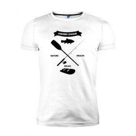 Мужская футболка премиум с принтом лига рыбалки в Петрозаводске, 92% хлопок, 8% лайкра | приталенный силуэт, круглый вырез ворота, длина до линии бедра, короткий рукав | прикольная футболка рыбалка | футболка рыбалка купить | футболки +для рыбалки | футболки +с надписями про рыбалку | футболки мужские рыбалка | футболки про рыбалку