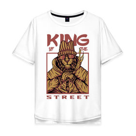 Мужская футболка хлопок Oversize с принтом King of the street в Петрозаводске, 100% хлопок | свободный крой, круглый ворот, “спинка” длиннее передней части | king | животные | звери | король | король улиц | кот | кошка | кошки | лев | природа | улица