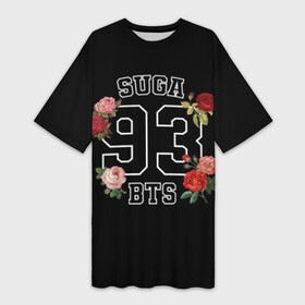 Платье-футболка 3D с принтом SUGA 93 BTS в Петрозаводске,  |  | bangtan | bighit | boy | fake love | j hope | jimin | jin | jungkook | korea | kpop | live | luv | mic drop | rm | suga | v | with | бтс | кей | поп