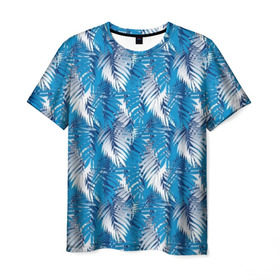 Мужская футболка 3D с принтом Гавайская с листьями в Петрозаводске, 100% полиэфир | прямой крой, круглый вырез горловины, длина до линии бедер | gta | san andreas | америка | гавайи | дискотека | для отдыха | для путешествий | курортная | маями | мексика | пальмовые листья | пати | пляжная вечеринка | пляжная одежда | с пальмами | сша