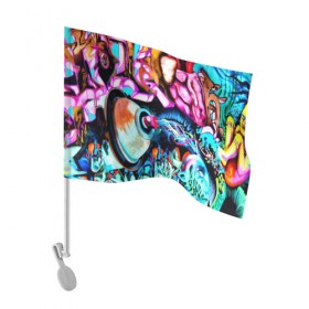 Флаг для автомобиля с принтом GRAFFITI в Петрозаводске, 100% полиэстер | Размер: 30*21 см | grafiti | paint | street art | urban | город | граффити | искусство | кирпичи | краски | рисунки | стена | улицы | уличное искусство
