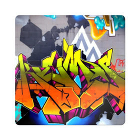 Магнит виниловый Квадрат с принтом НЕОНОВОЕ ГРАФФИТИ в Петрозаводске, полимерный материал с магнитным слоем | размер 9*9 см, закругленные углы | grafiti | paint | street art | urban | город | граффити | искусство | кирпичи | краски | рисунки | стена | улицы | уличное искусство