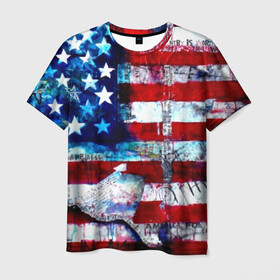 Мужская футболка 3D с принтом АМЕРИКА в Петрозаводске, 100% полиэфир | прямой крой, круглый вырез горловины, длина до линии бедер | usa | абстракция | америка | американский | герб | звезды | краска | символика сша | страны | сша | флаг | штаты
