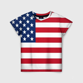 Детская футболка 3D с принтом USA в Петрозаводске, 100% гипоаллергенный полиэфир | прямой крой, круглый вырез горловины, длина до линии бедер, чуть спущенное плечо, ткань немного тянется | usa | абстракция | америка | американский | герб | звезды | краска | символика сша | страны | сша | флаг | штаты